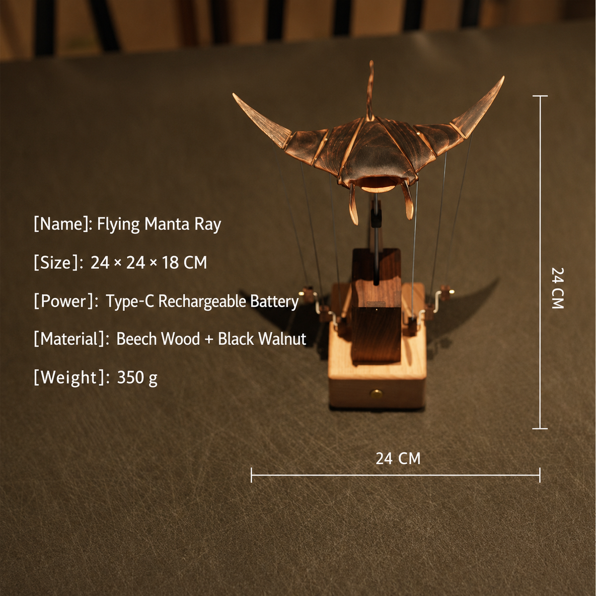 Handcrafted   Wooden   Manta   Ray   Automaton